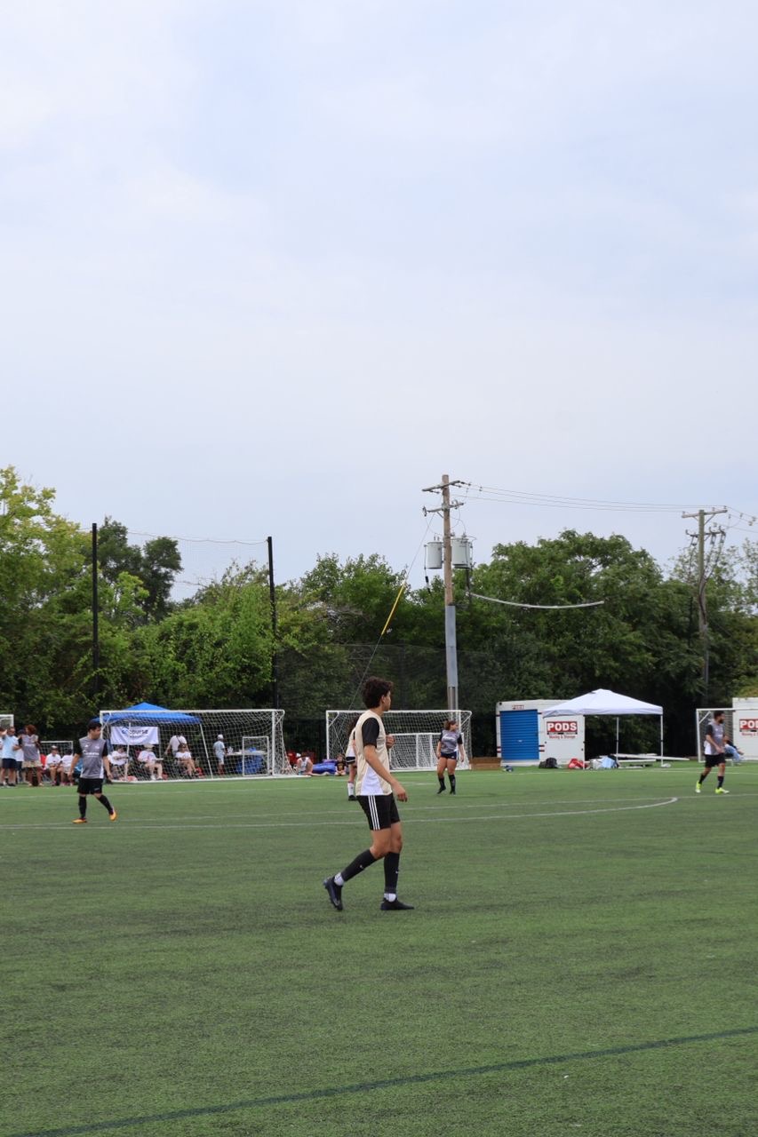 Playing soccer